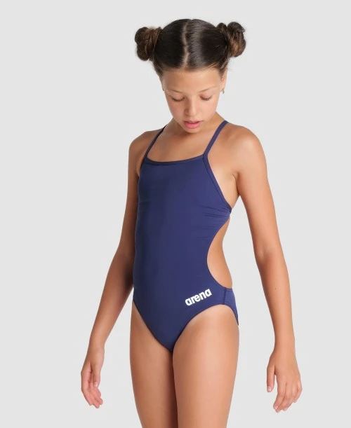 Arena Girls Team Swimsuit Challenge Back Solid Junior Training Swimwear Navy