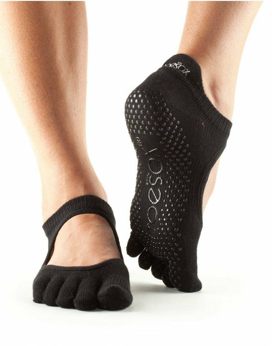 Toesox Full Toe Bella Bellarina Grip Socks For Barre Pilates Yoga Black