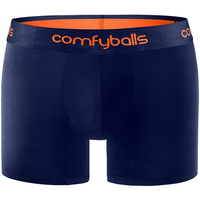 Comfyballs Men's Long Boxer Shorts Fitness Athletic Underwear - Navy Tangerine