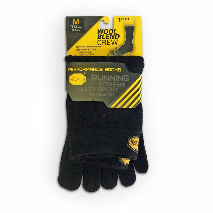 Vibram Men's 5Toe Merino Wool Crew Unisex Comfort Socks - Trail 5 Fingers