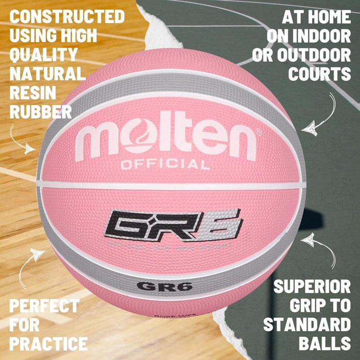 Molten BGR Series Indoor/Outdoor Nylon Wound Pink/Silver 12 Panel Basketball