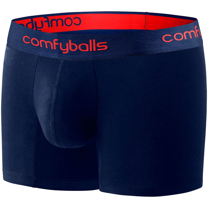 Comfyballs Men's Performance Long Boxer Shorts Fitness Underwear - Navy Red