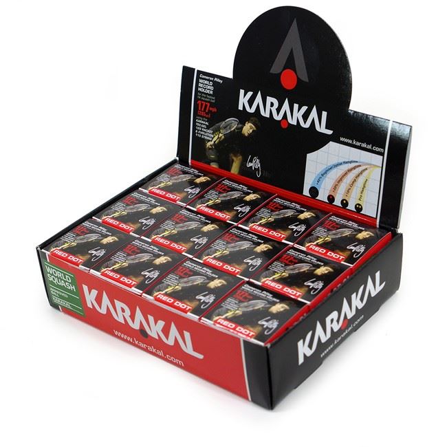 Karakal Red Dot Racket Ball  in Black - Non Marking Rubber - Box of 12
