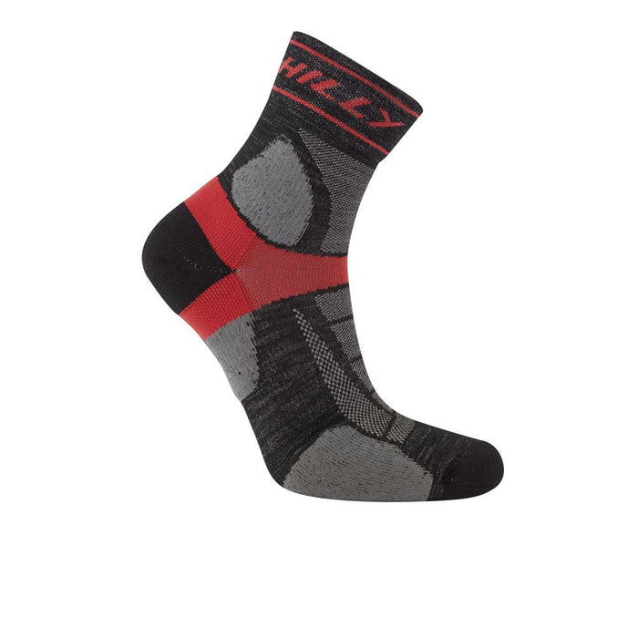 Hilly Mens Trail Anklet Medium Cushion Sports Running Socks - Black / Red
