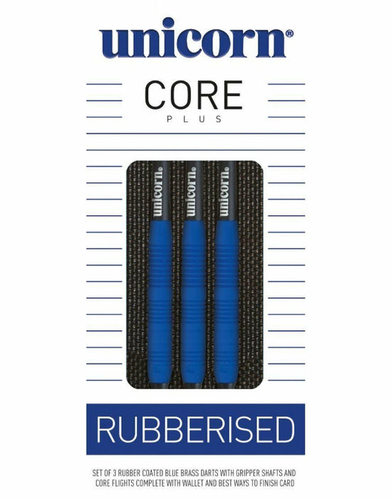Unicorn Darts Core Plus Rubberised Set in Blue Made of Brass - 16-18 Grams