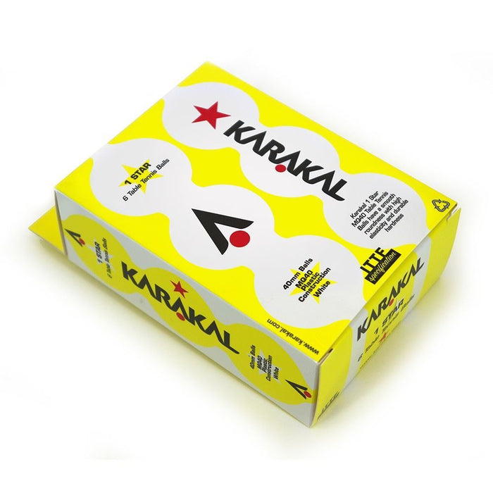 Karakal 1 Star Table Tennis in Orange - Pack of 6 Balls - Durable - 40mm