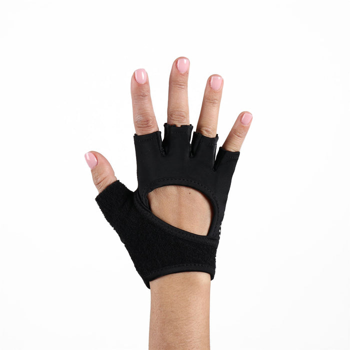 Toesox Womens Gym Gloves Half Finger Training Gloves / Wrist Support - Black