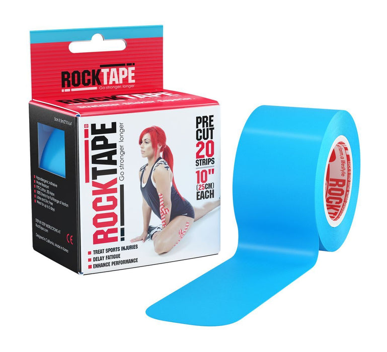 Rocktape 2 Pre Cut Kinesiology Sports Tape Adhesive Roll - Electric Blue 25x5cm
