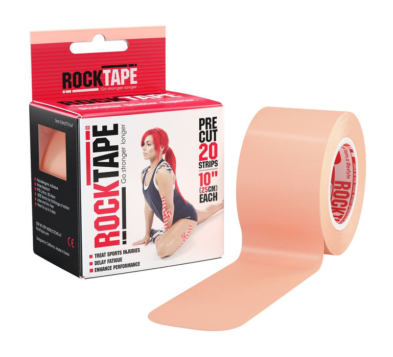 Rocktape 2 Pre Cut Kinesiology Sports Tape Adhesive Roll x 3 - Beige 25x5cm