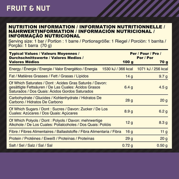 Optimum Nutrition Fruit & Nut Protein Crisp Bar 10 x 70g Sugar Free