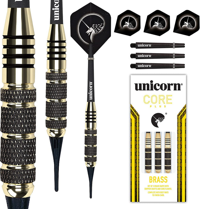 Unicorn Core Plus Dart Brass Set Soft Tip Gripper 3 Shafts Flights 17/19gUnicorn
