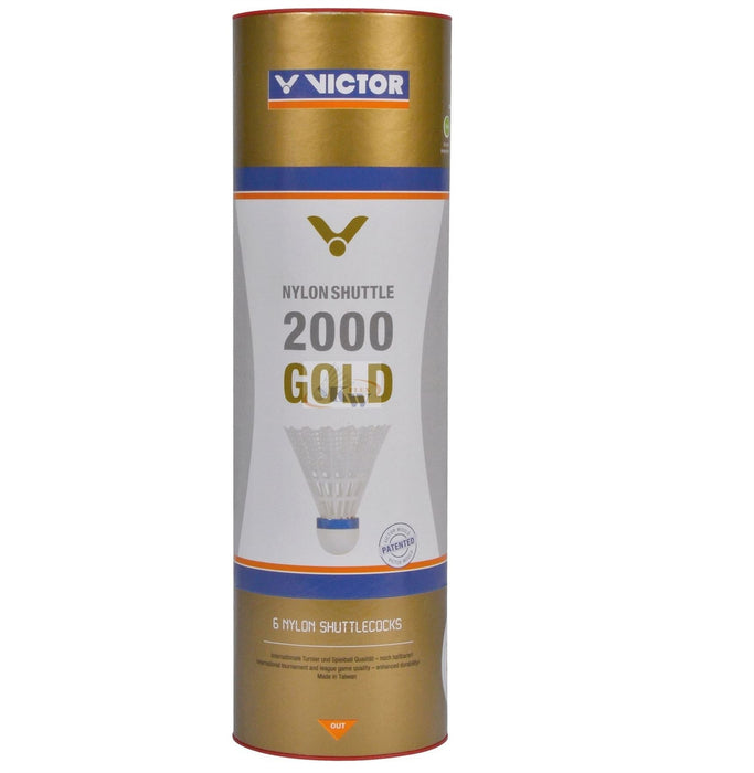 Victor Badminton Nylon Shuttlecock 2000 Gold 6PC Tube Medium Speed - White