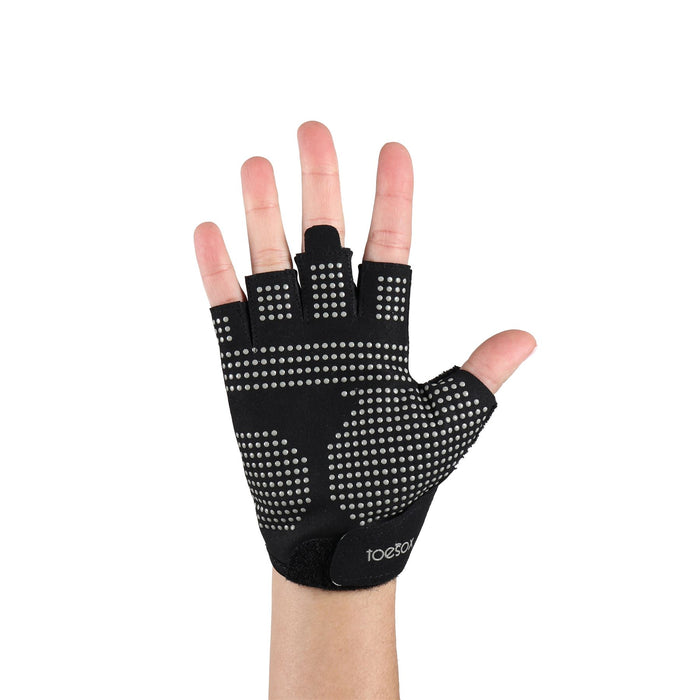 Toesox Womens Gym Gloves Half Finger Training Gloves / Wrist Support - Black