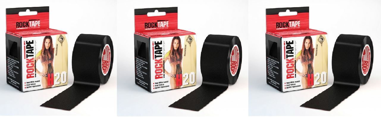 Rocktape H2O Tape Extra Sticky Adhesive Kinesiology Rolls x 3 - Black