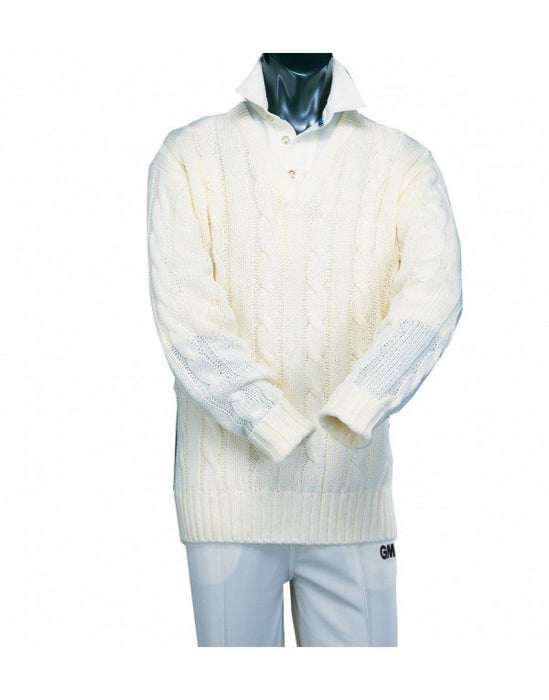 Gunn & Moore Cricket Plain Long Sleeved Cable Knit Sweater in Beige