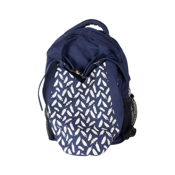 Fitness Mad Yoga Mat Backpack Essentials Bag - Navy Blue/Leaf