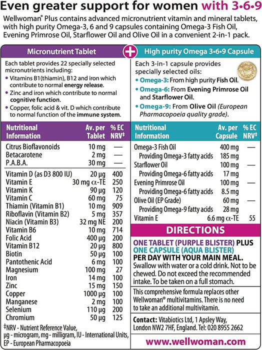 Vitabiotics Wellwoman 56 Tablets/Capsules Omega 3,6,9 Formula - 3 Packs for 2