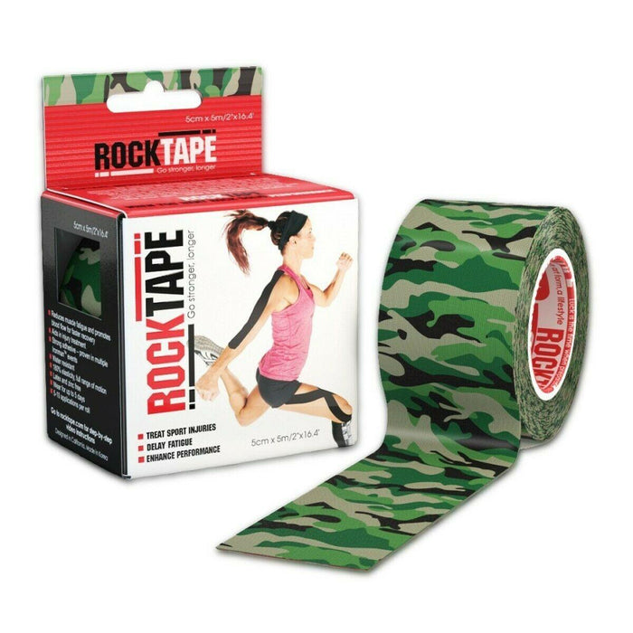 Rocktape Strong Adhesive Kinesiology Tape Patterned Rolls x 3 - Green Camouflage