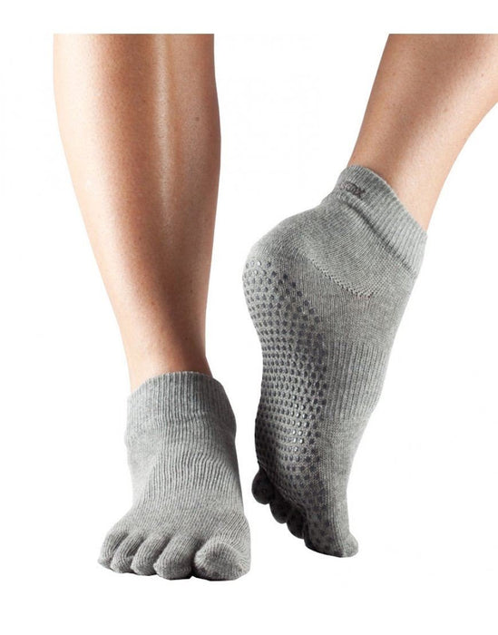 Toesox Full Toe Ankle Pilates Yoga Non Slip Exercise Studio Socks GreyToeSox