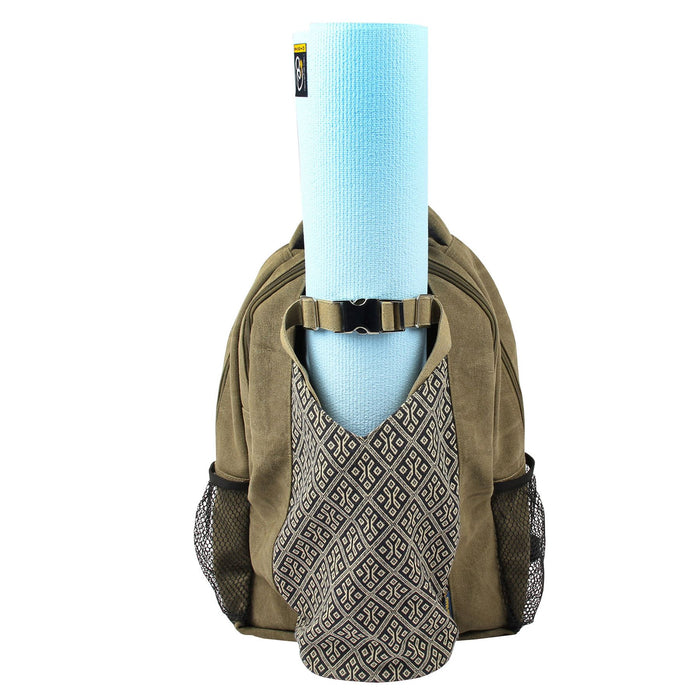Fitness Mad Yoga Mat Backpack Essentials Bag - Khaki