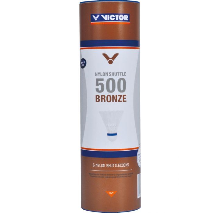 Victor Badminton Nylon Shuttlecock 500 Bronze 6PC Tube Medium Speed - White