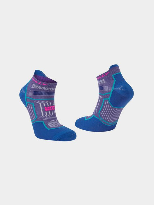 Hilly Ladies Twin Skin Anklet Socks Flat Toe Seam Arch Grip - Grape Blue