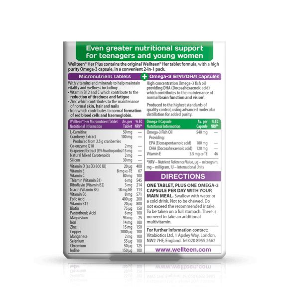 Vitabiotics Wellteen Her Plus Multi-Vitamins Tablets Mental Health - 56 Capsules