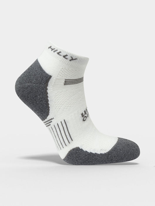 Hilly Unisex Supreme Quarter Cushioned Sports Running Socks - White / Grey Marl