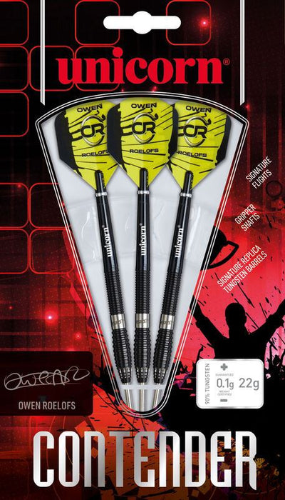 Unicorn Darts Owen Roelofs 90% Tungsten 22g Steel Tip Darts - Contender Set