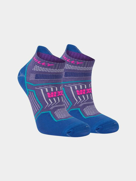 Hilly Ladies Twin Skin Anklet Socks Flat Toe Seam Arch Grip - Grape Blue