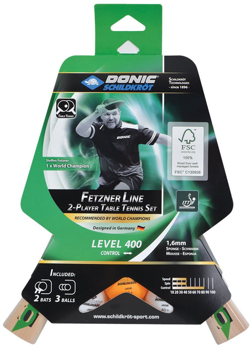 Donic Schildkrot Fetzner 400 FSC Table Tennis Set - 2 Paddles and 3 Balls 40mm