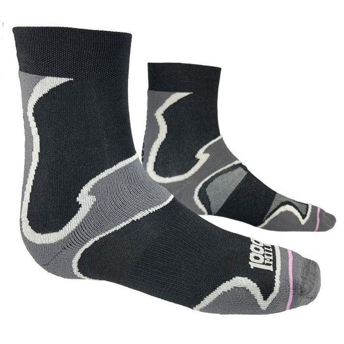 1000 Mile Ladies Fusion Padded & Double Layer Arch Bracing Trainer Socks Black
