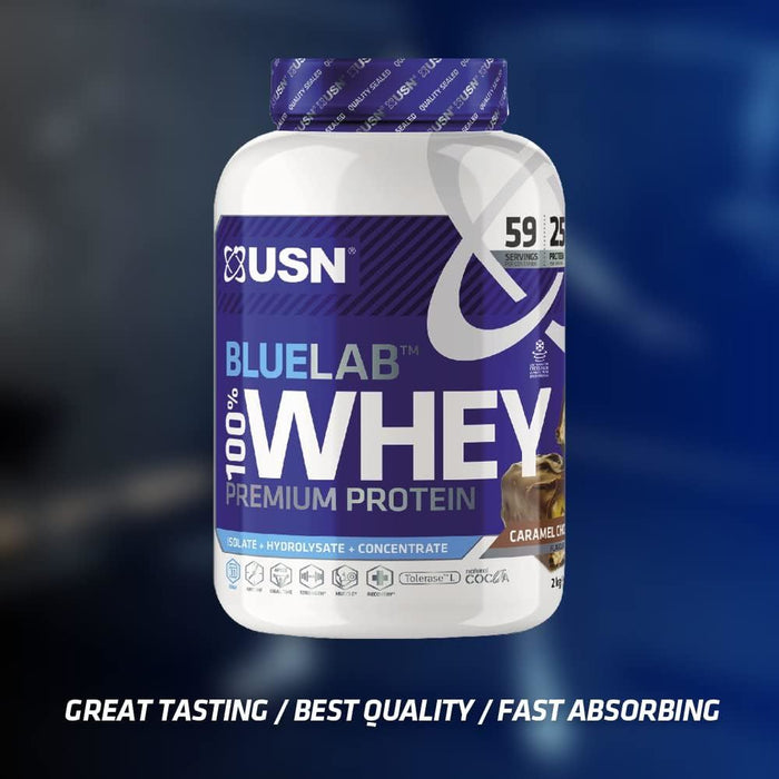 USN Blue Lab Whey Isolate Protein Powder Salted Caramel Muscle Gain Shake 908g