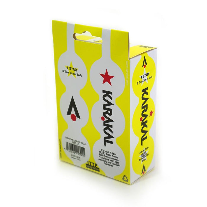 KARAKAL 1 STAR TABLE TENNIS 40MM POLY STARTER BALLS PACK OF 6 - WHITE