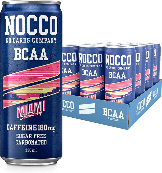 Nocco BCAA 12 x 330ml Caffeine & Vitamin Drinks w/ Green Tea - Miami Strawberry