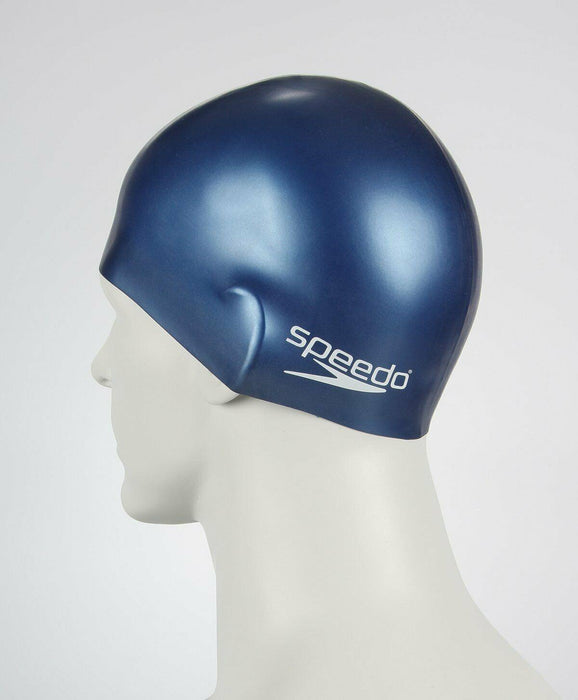 Speedo Junior Plain Moulded Silicone Hydrodynamic Durable Swimming Cap - NavySpeedo