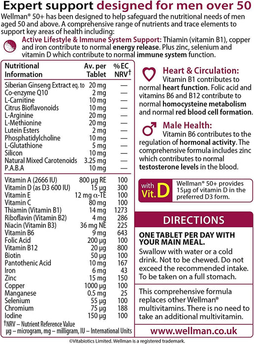 Vitabiotics Wellman 30x Tablets 50+ Mens Vitamins Minerals - 3 Packs for 2