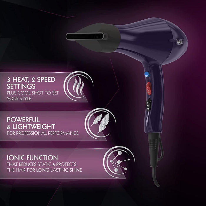 Wahl Ionic Style Hairdryer Women Professional Tourmaline Home Salon Blower 2000W