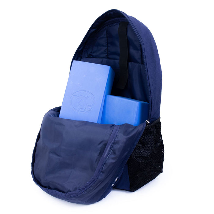 Fitness Mad Yoga Mat Backpack Essentials Bag - Navy Blue/Leaf