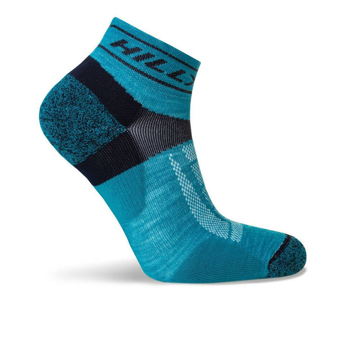 Hilly Trail Quarter Off Road Cushioned Running Socks - Turquoise / Navy