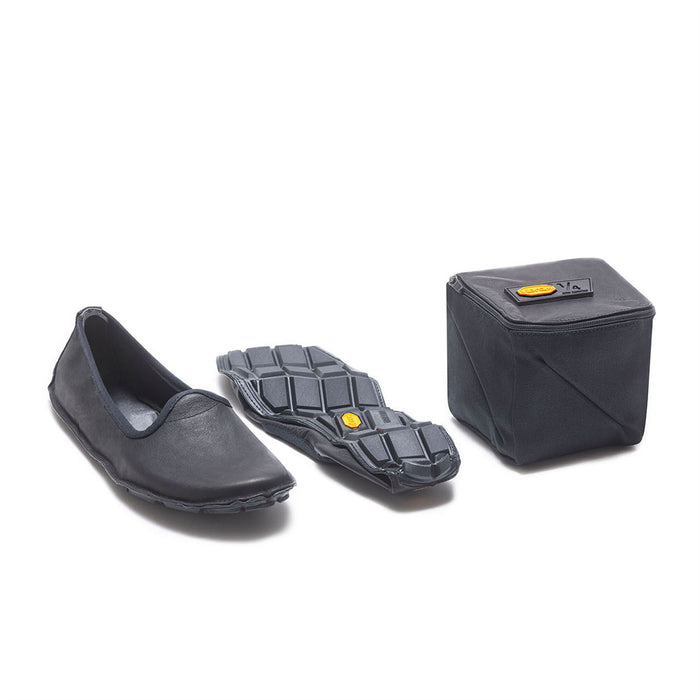 Vibram Mens Loafer Slip-On Leather Shoes Foldable Lightweight One Quarter Black