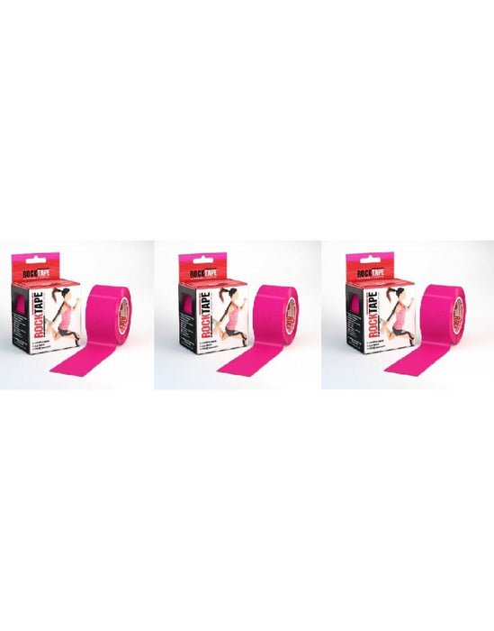 Rocktape Strong Adhesive Kinesiology Tape Standard Rolls x 3 - Hot PinkRockTape