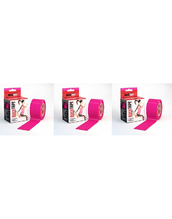 Rocktape Strong Adhesive Kinesiology Tape Standard Rolls x 3 - Hot Pink
