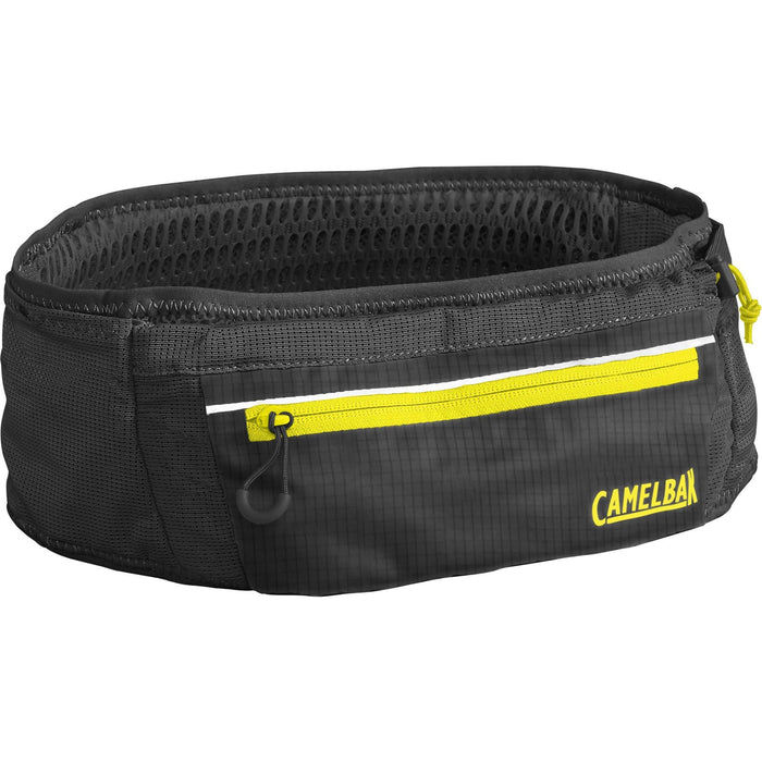 CamelBak Ultra Belt 2.5L with 500ml Quick Stow Flask Black and Yellow Refillable Flask Phone Pockets Breathable 3D Mesh Waist Belt - M/L