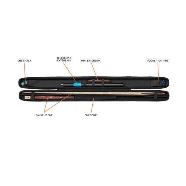 Powerglide Svartur Pool & Snooker 3/4 Piece Cue Case Adjustable Shoulder Strap Soft EVA Outer - BlackPowerGlide