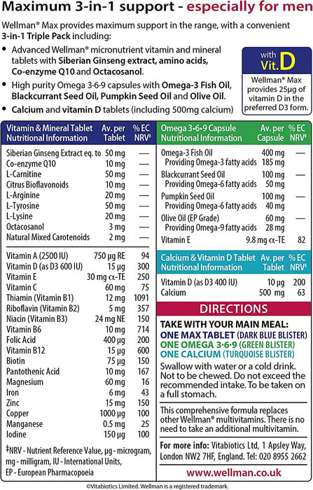 Vitabiotics Wellman Max 84x Capsules/Tablets Omega Health Vitality 3 Packs for 2