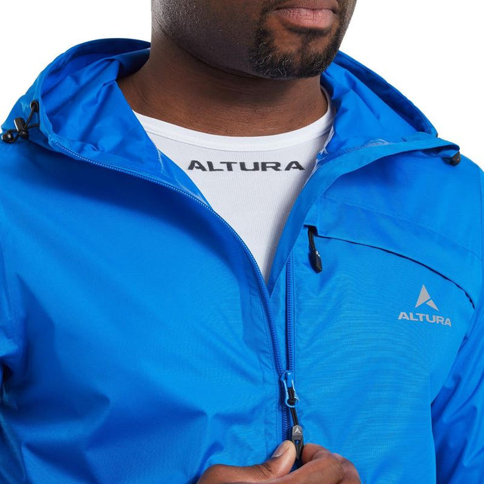 Altura Cycling Jacket Nightvision Nevis Waterproof, Helmet Compatibe Hood - Blue