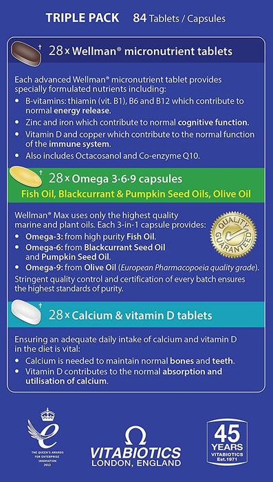 Vitabiotics Wellman Max 84x Capsules/Tablets Omega Health Vitality 3 Packs for 2