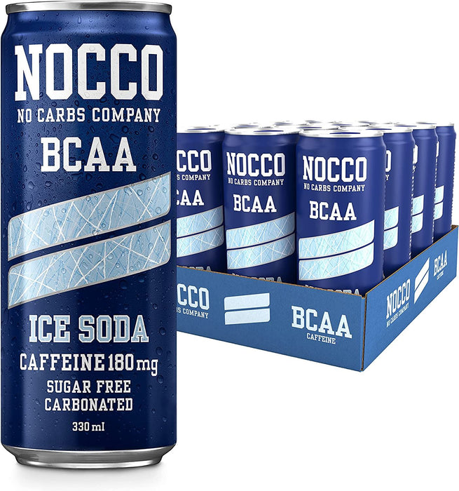 Nocco BCAA 12 x 330ml Caffeine & Vitamin Drinks w/ Green Tea - Ice Soda