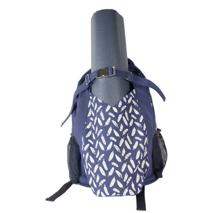Fitness Mad Yoga Mat Backpack Essentials Bag - Navy Blue/Leaf